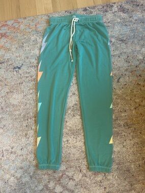 P.J. Salvage Teal Drawstring Joggers with Pastel Chevron Sides